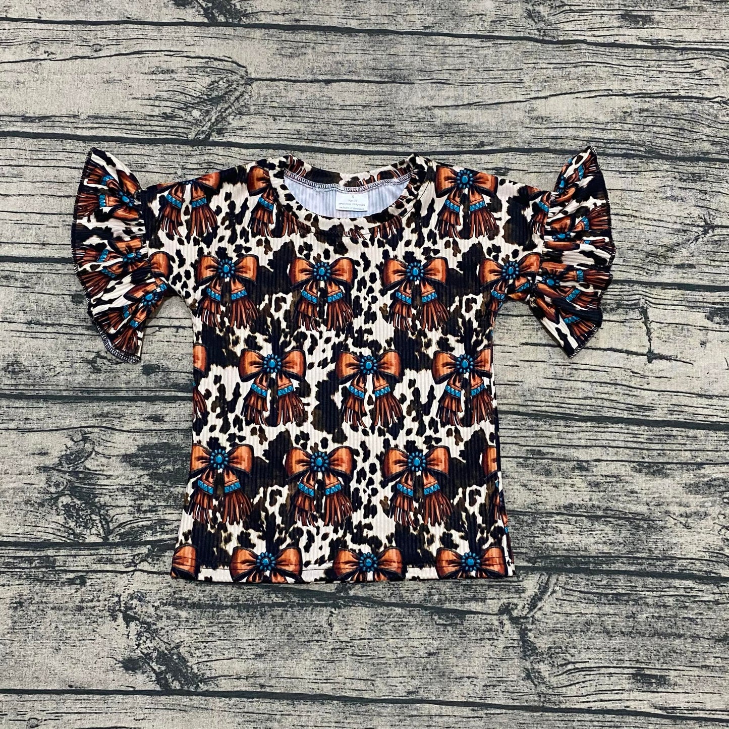 Western Bow Ribbed Ruffle Top