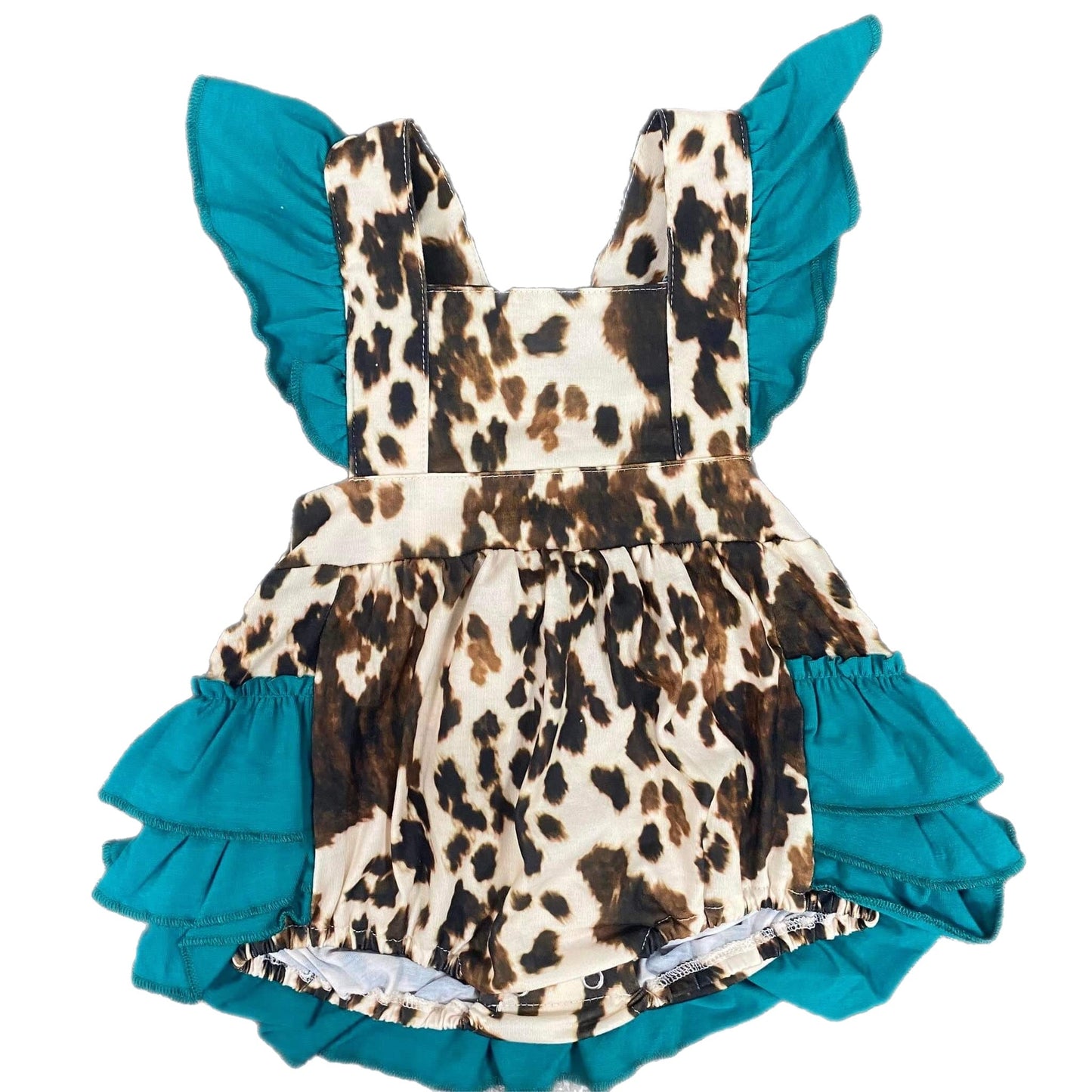 Cowhide and Turquoise Ruffle Romper