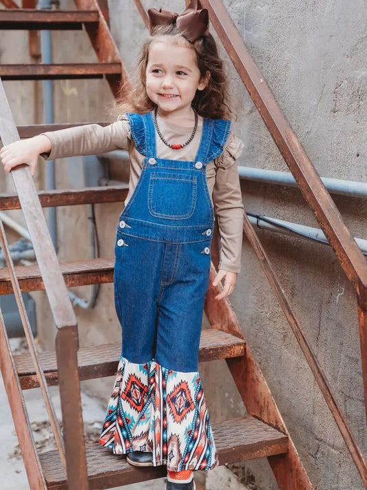 Denim Aztec Flare Overalls