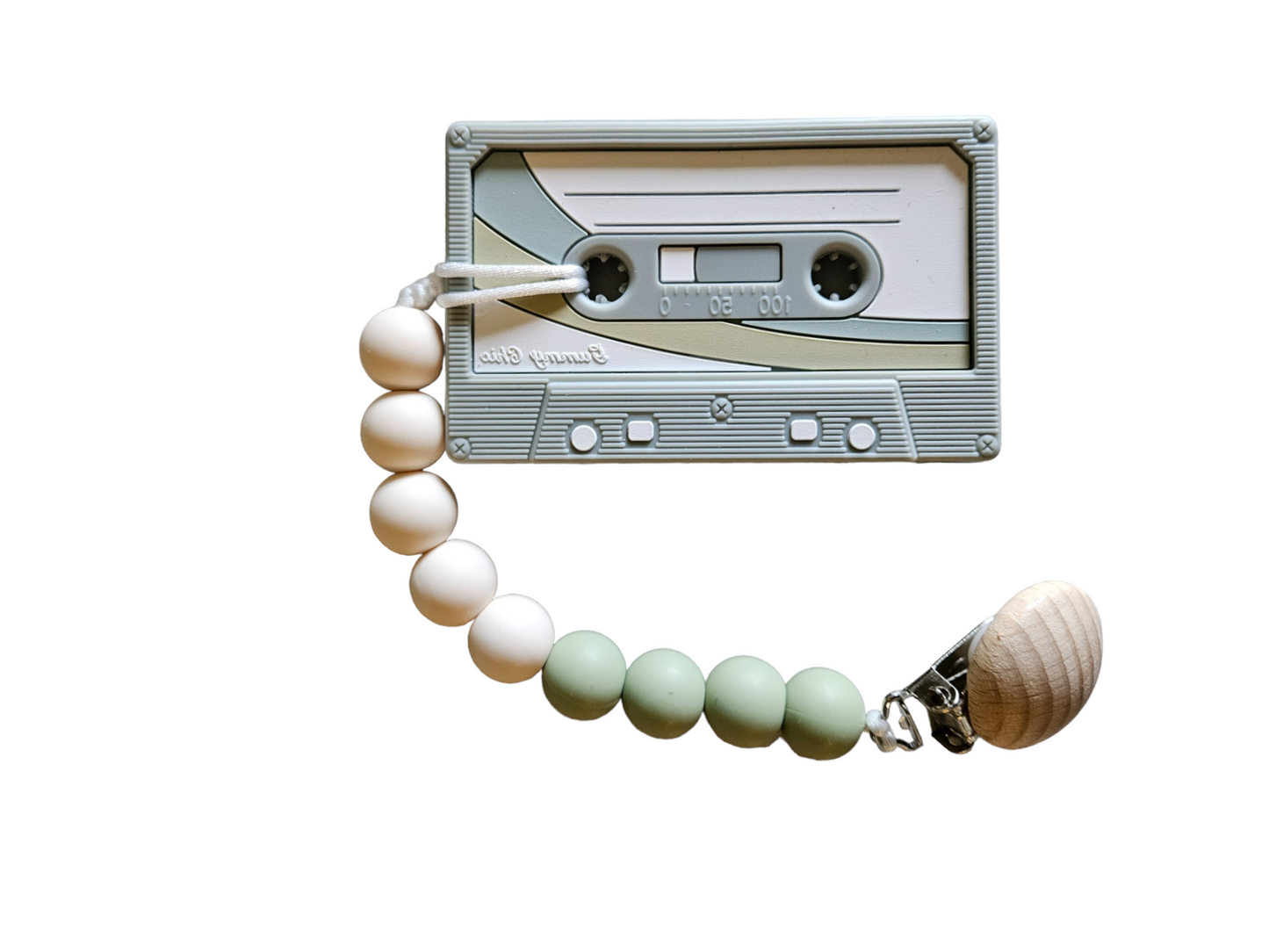 Retro Cassette Tape Silicone Teether (Sage)