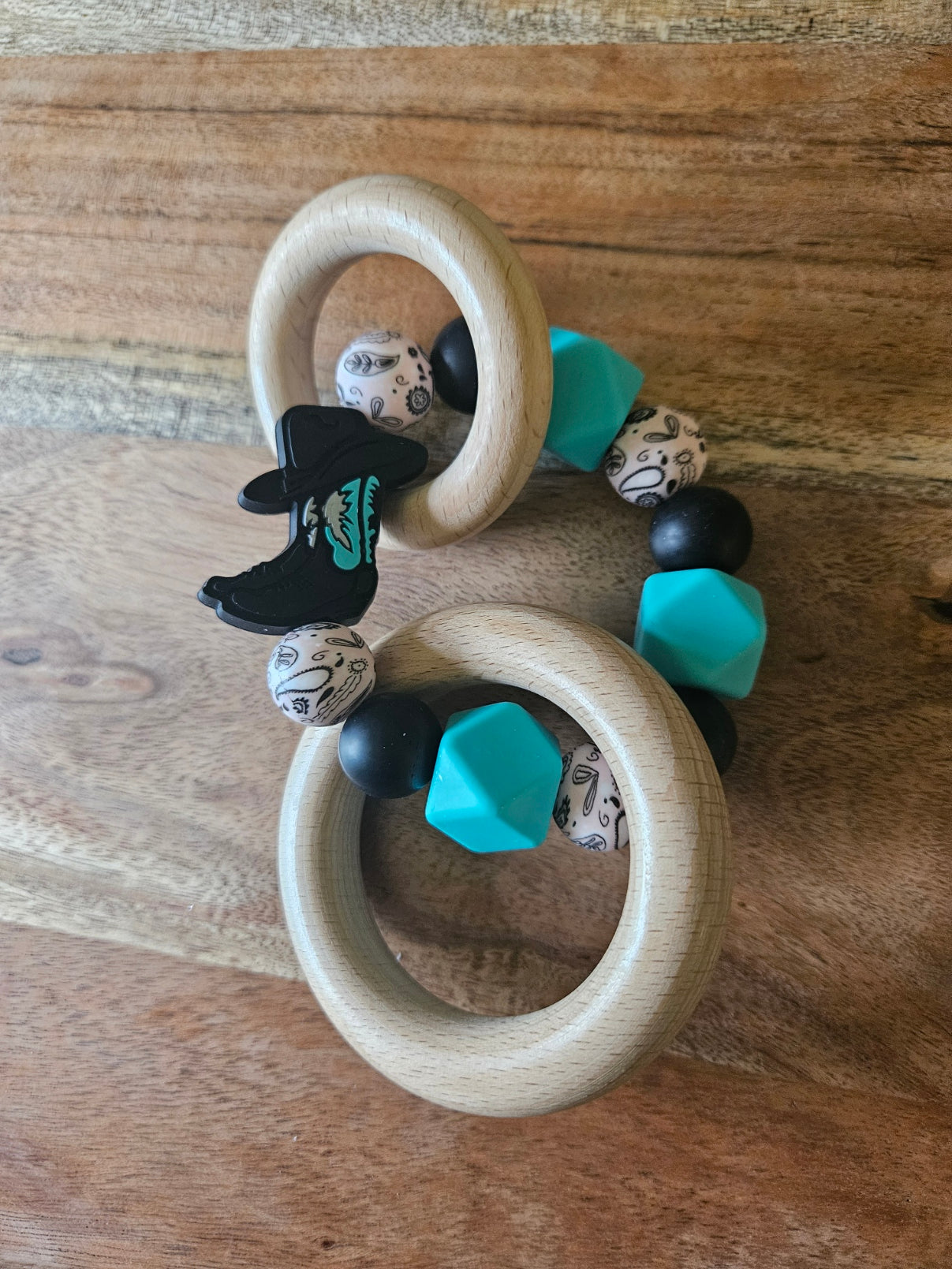 Teal Cowboy Boot Silicone Teether Rattle