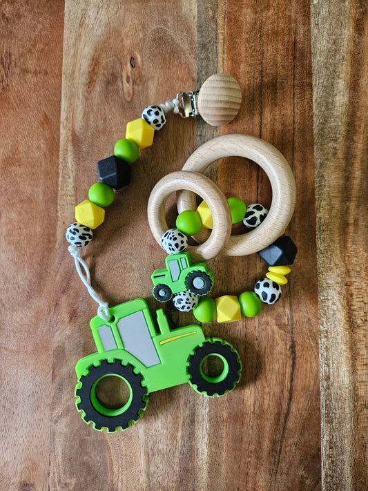 Tractor Silicone Teether Green