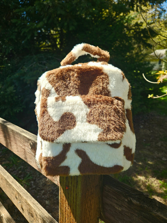 Cow Print Mini Fur Plush Backpack
