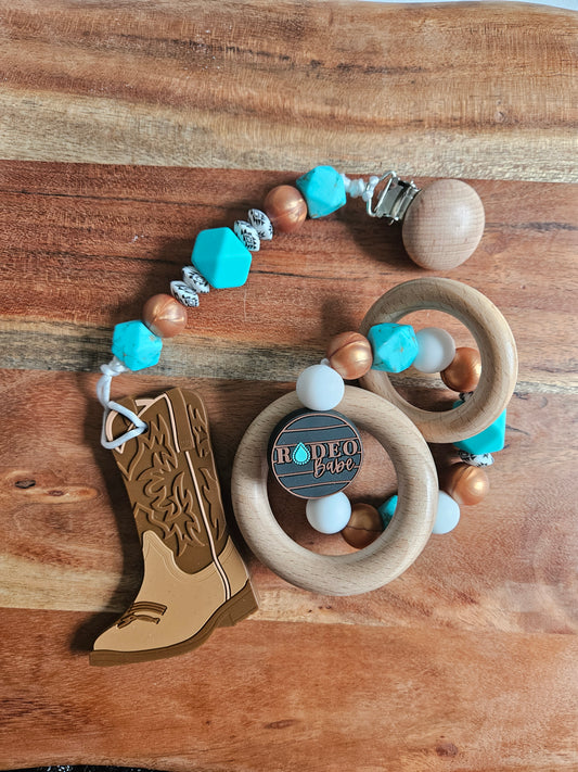 Cowboy Boot Silicone Teether-Teal