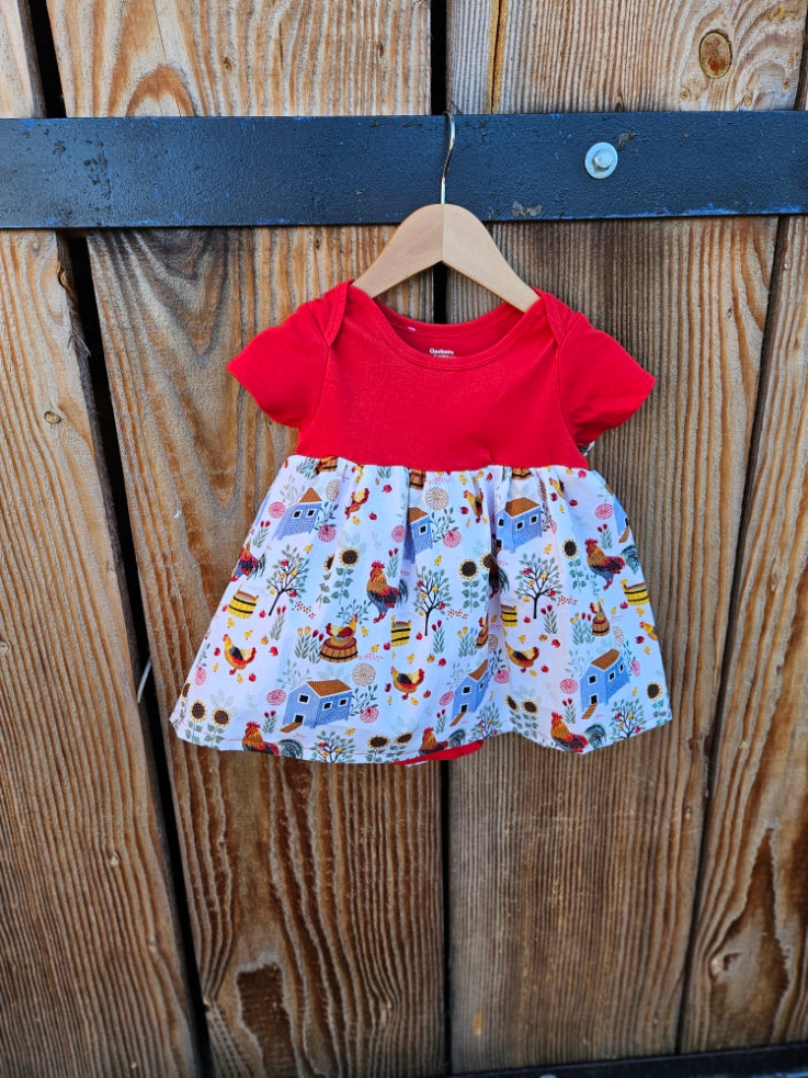 Handmade Onesie Dress- Chicken Farm