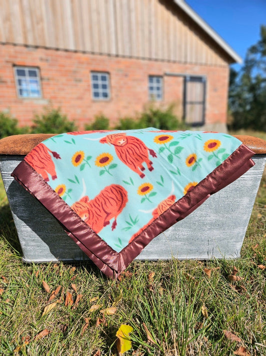 Highland and Sunflowers Fleece Baby Blanket