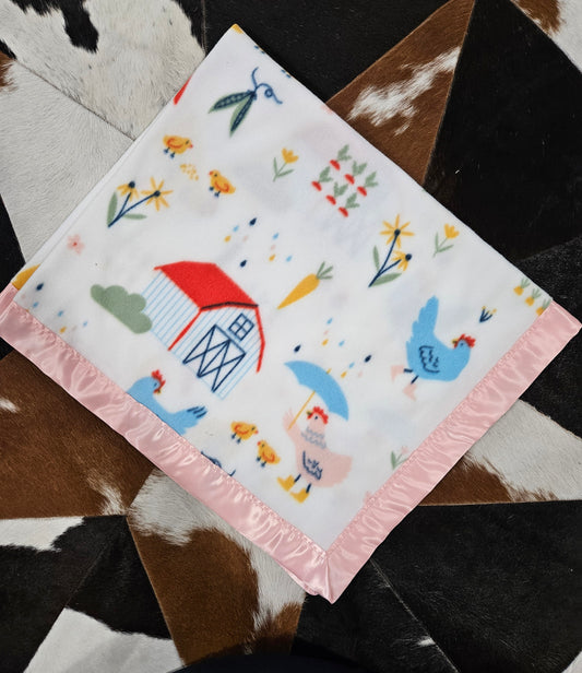Pink Chicken Fleece Baby Blanket