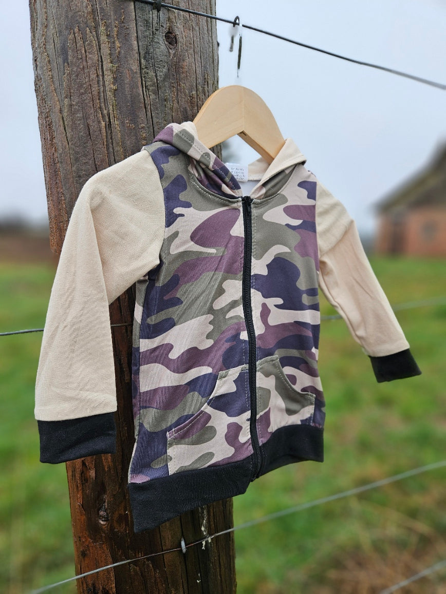Camo Hooded Lightweight Zip Up