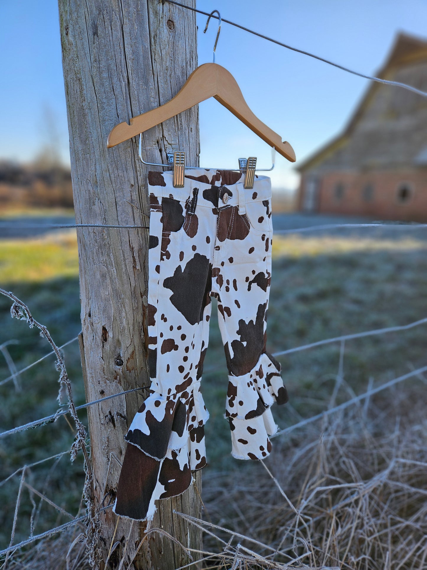 Tricolor Cow Print Bell Bottom Jeans