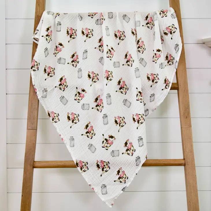 The Cow Goes MOO Baby Swaddle Blanket