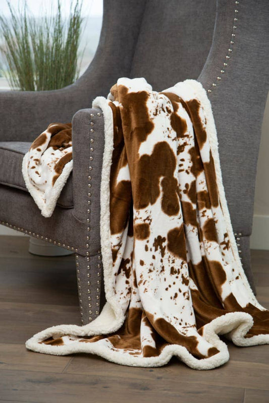 Cowhide Plush Sherpa Throw Blanket