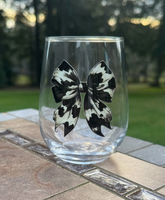 Black & White Cow Bow Wine Glass