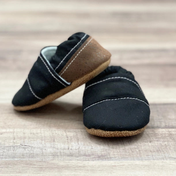 Black and Brown Faux Leather Moccasins