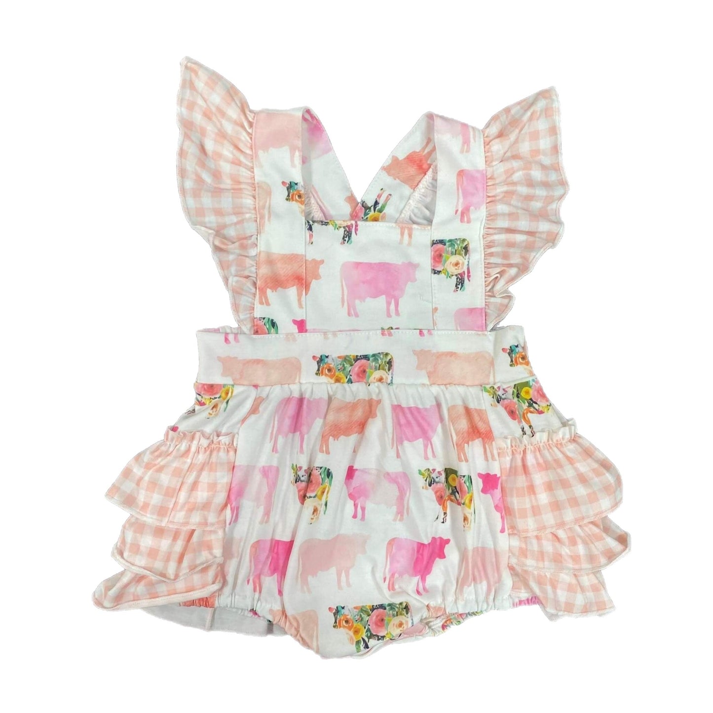 Watercolor Cow Ruffle Romper