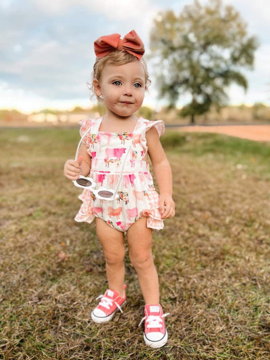 Watercolor Cow Ruffle Romper