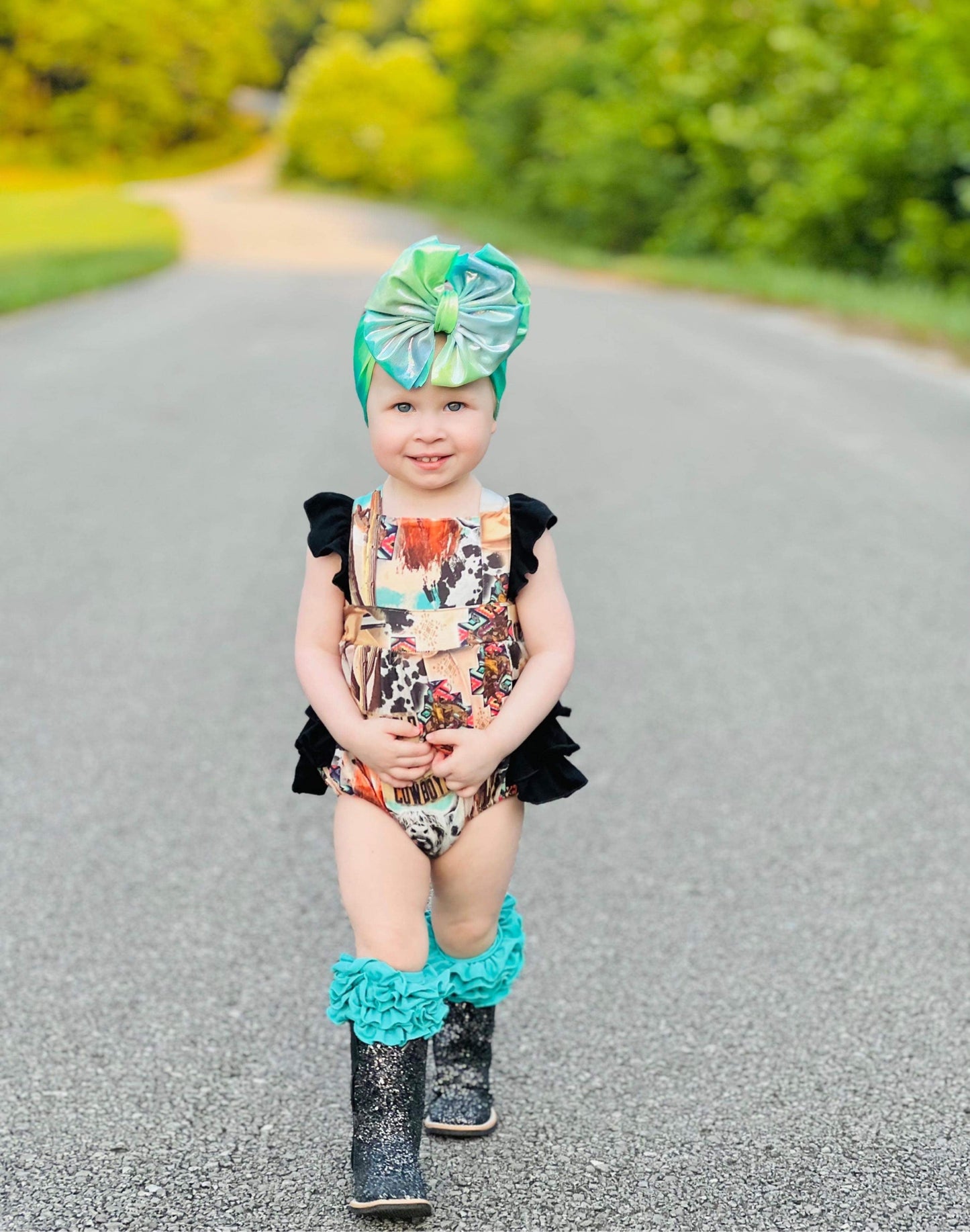 Western Collage Ruffle Romper