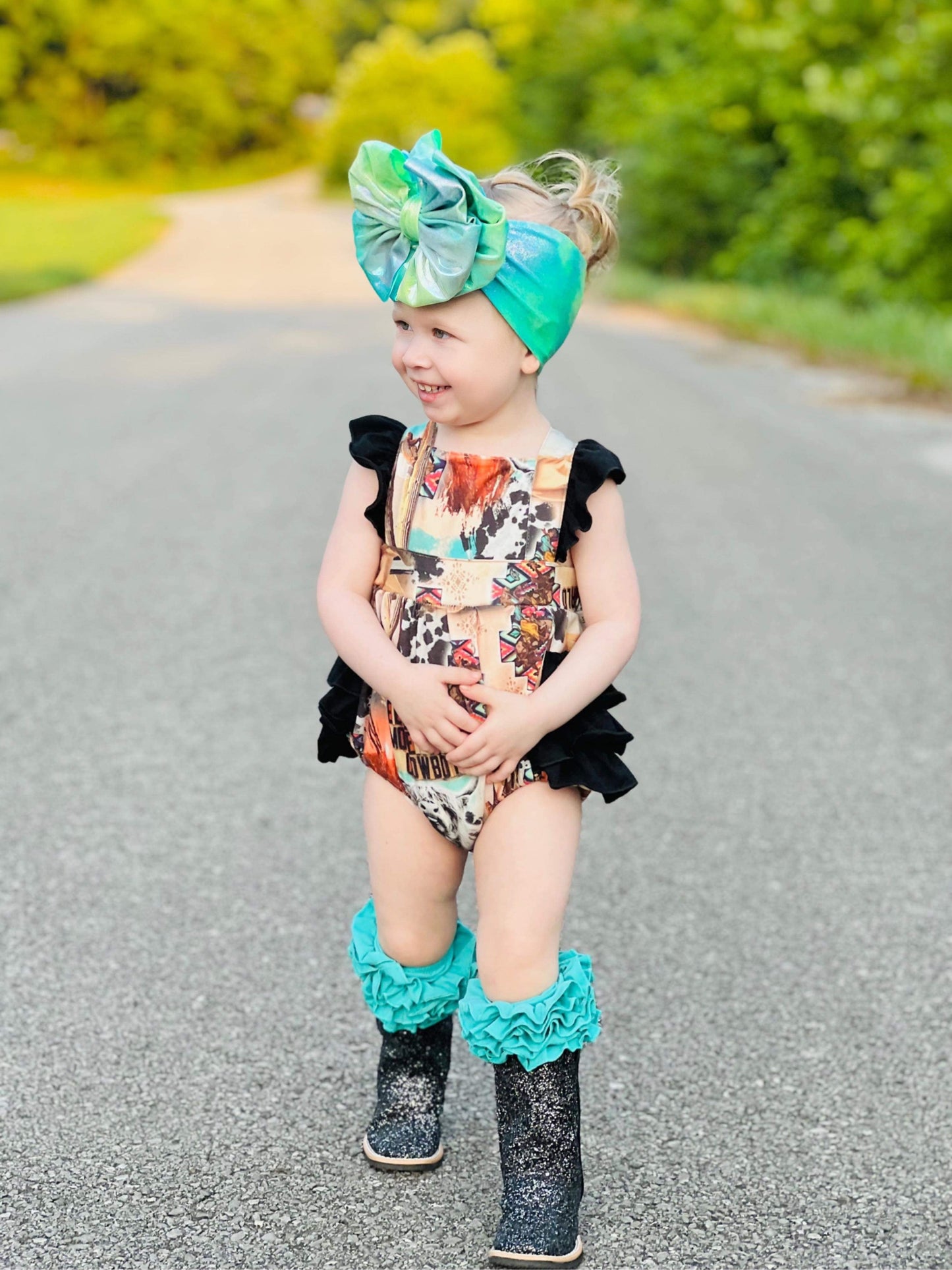 Western Collage Ruffle Romper