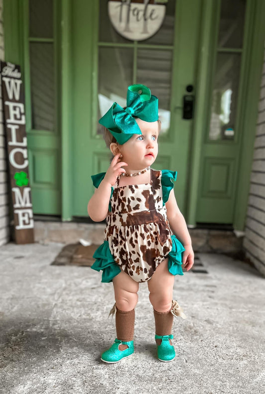 Cowhide and Turquoise Ruffle Romper
