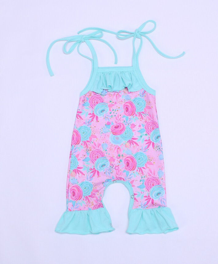 Blue and Pink Floral Romper-Newborn