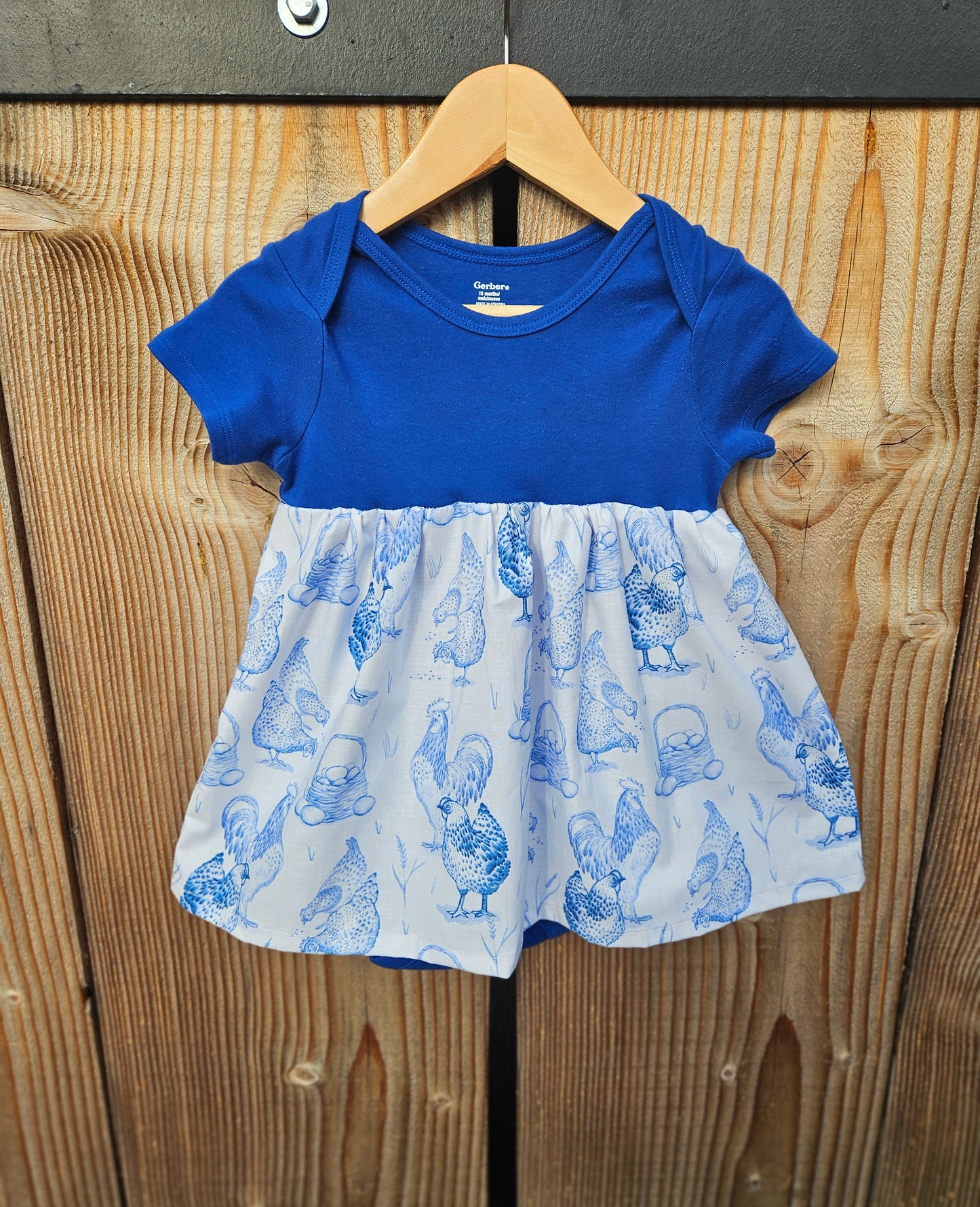 Onesie Dress-Vintage Blue Chickens
