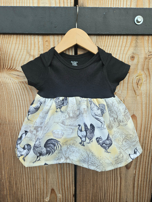 Onesie Dress-Vintage Black & Yellow Chickens