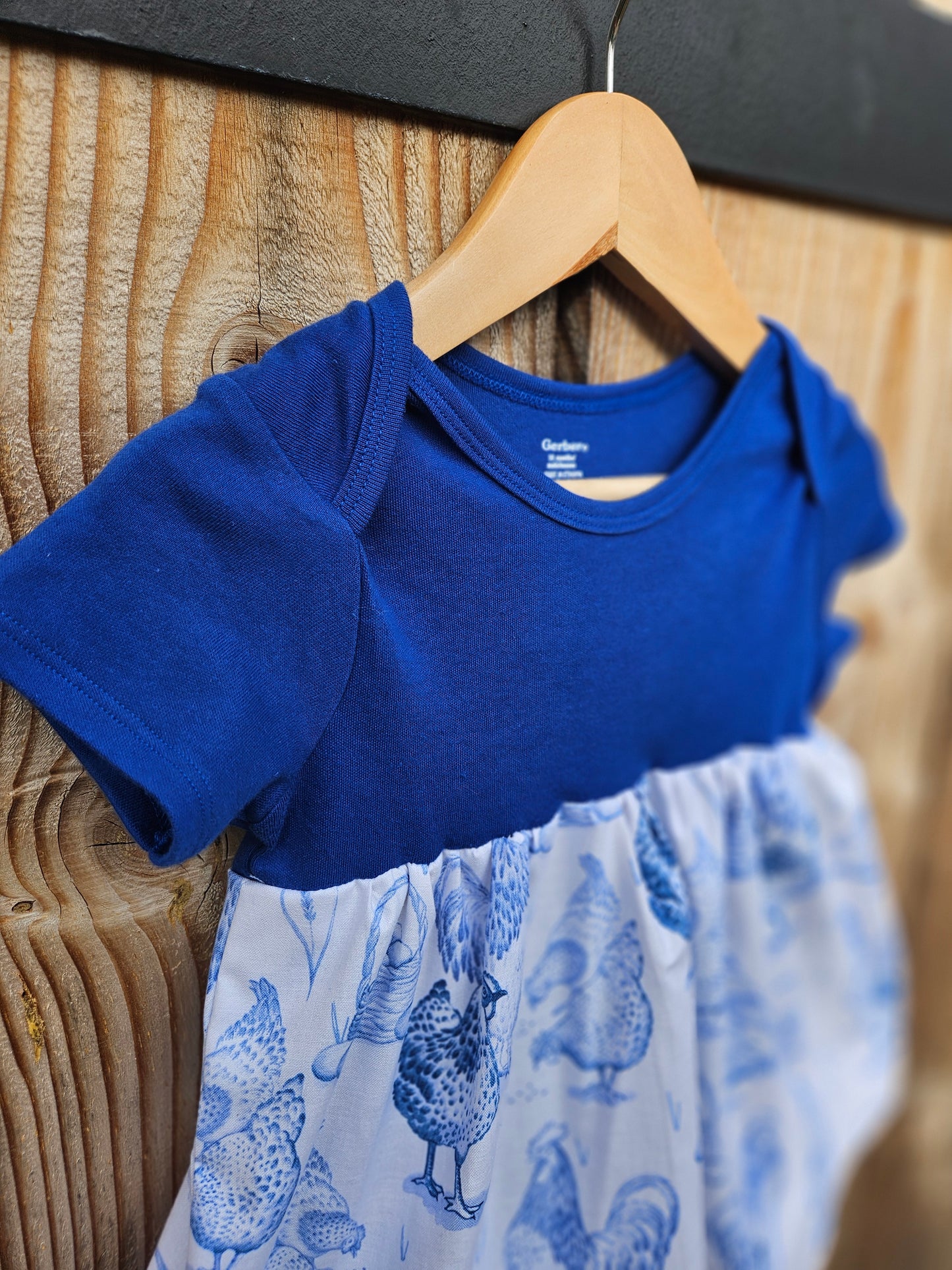 Onesie Dress-Vintage Blue Chickens