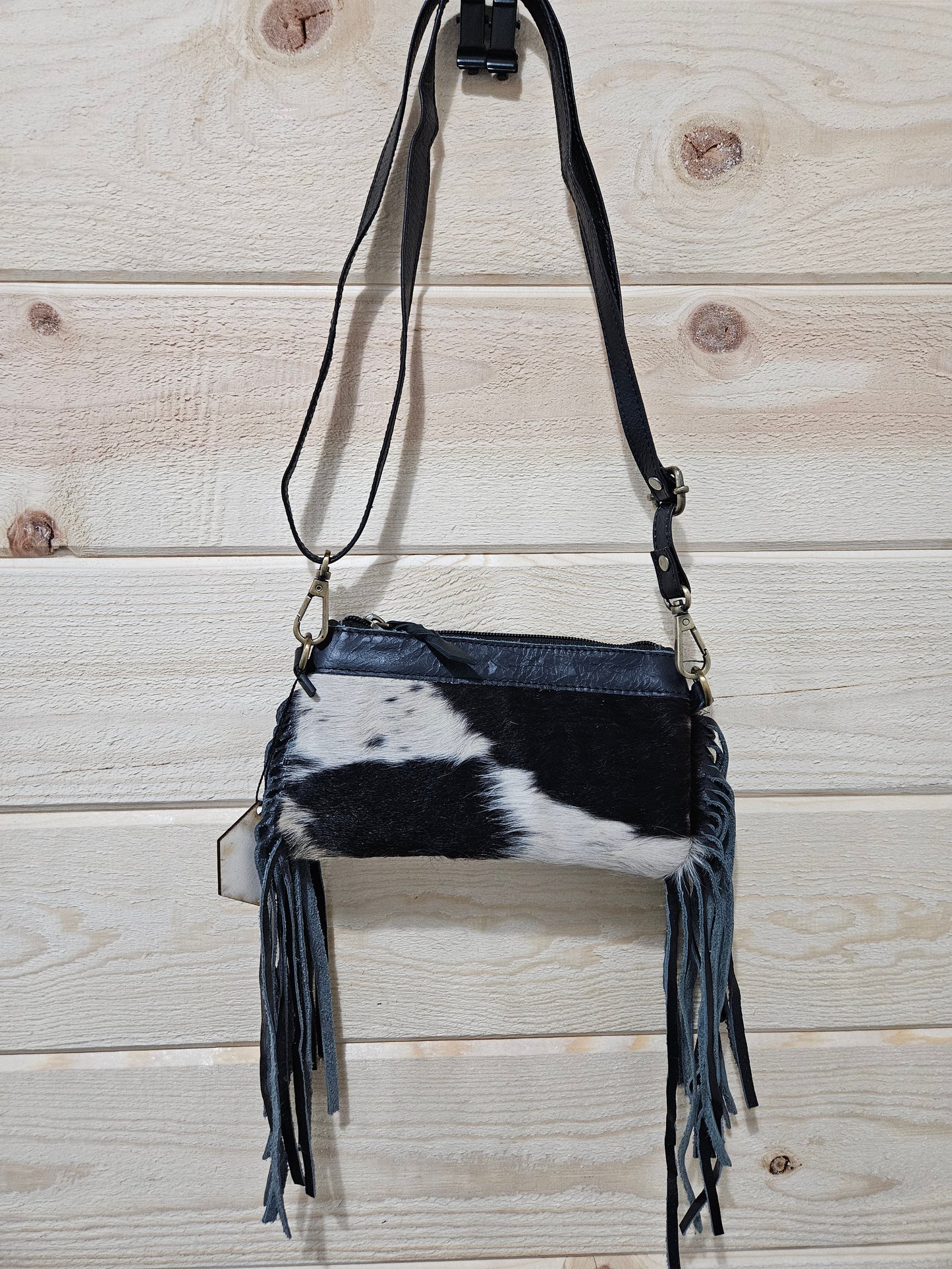 Wallet Style Black Fringe Cowhide Purse