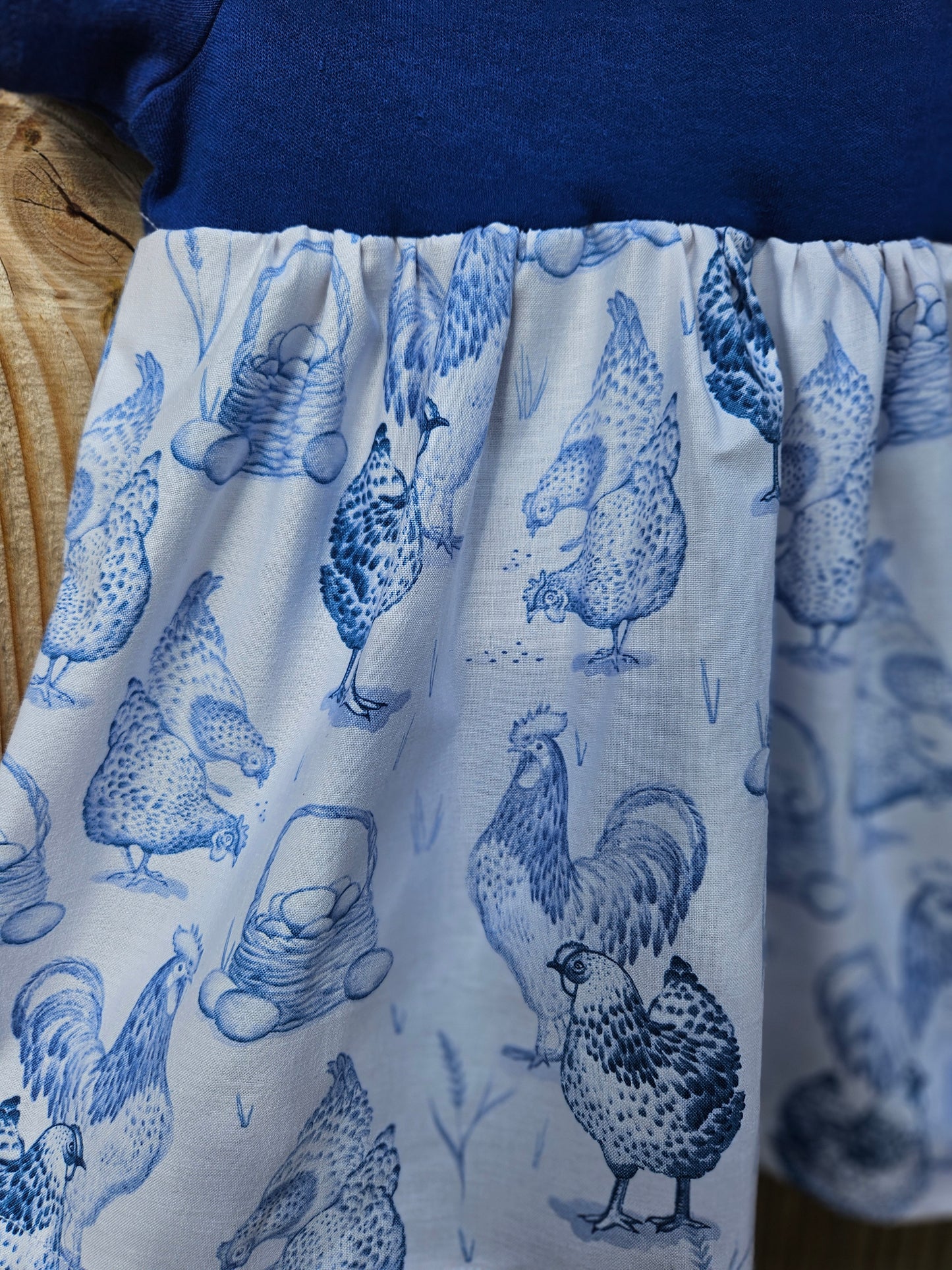 Onesie Dress-Vintage Blue Chickens
