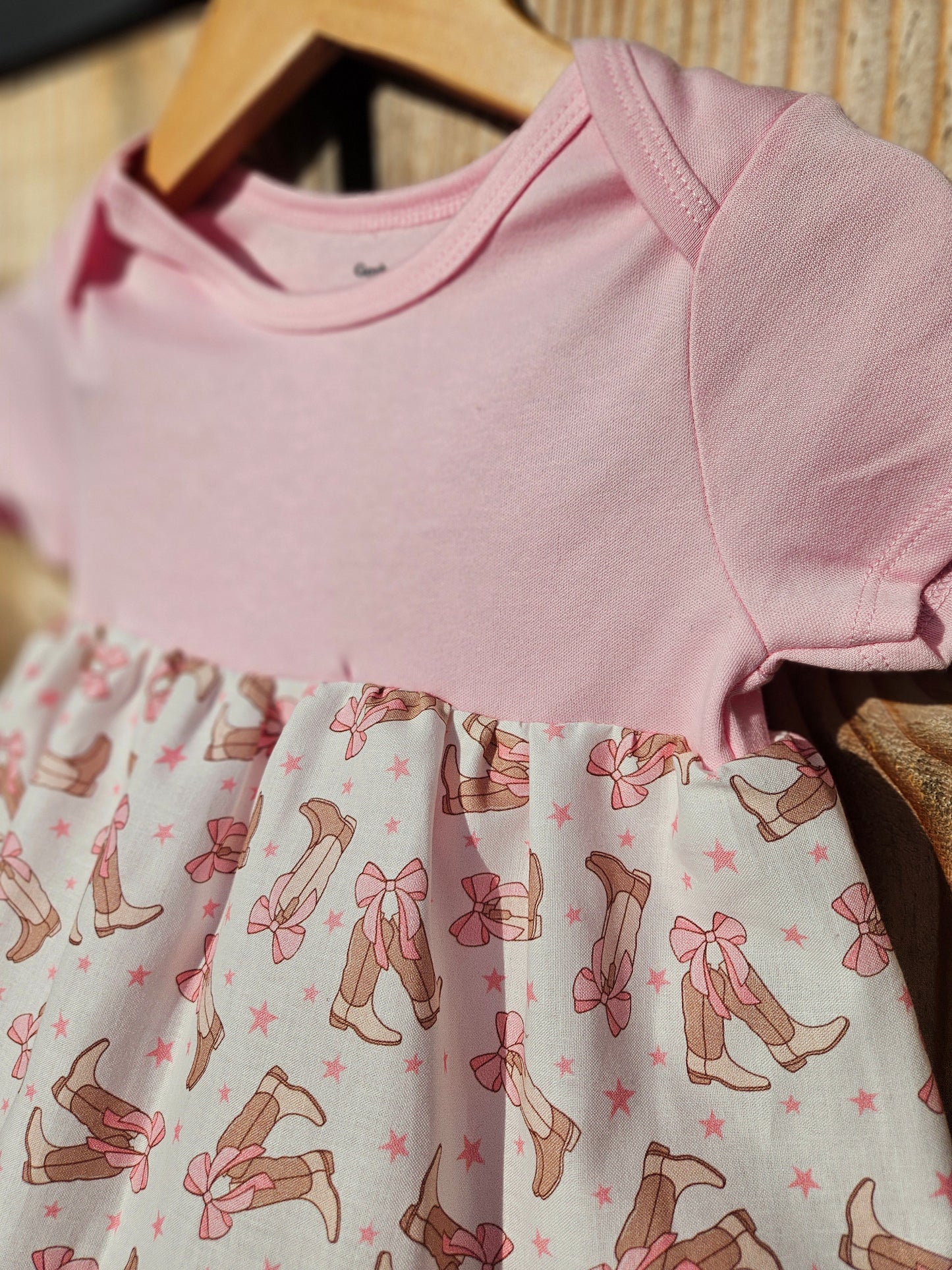 Onesie Dress-Pink Bow & Boots