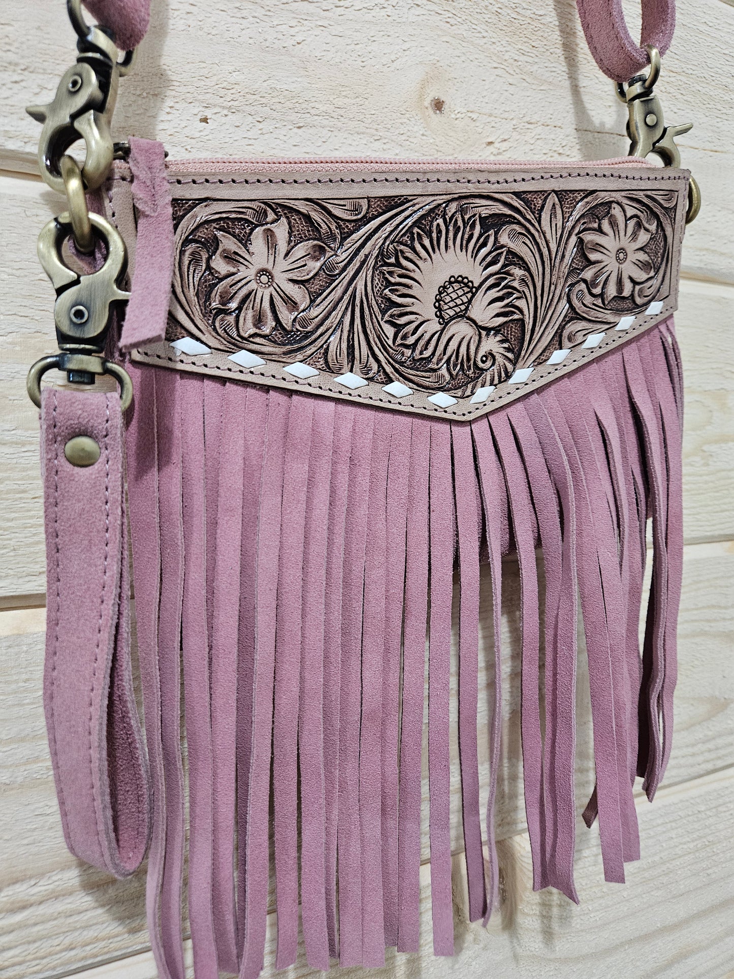 Blush Cowhide Mini Fringe