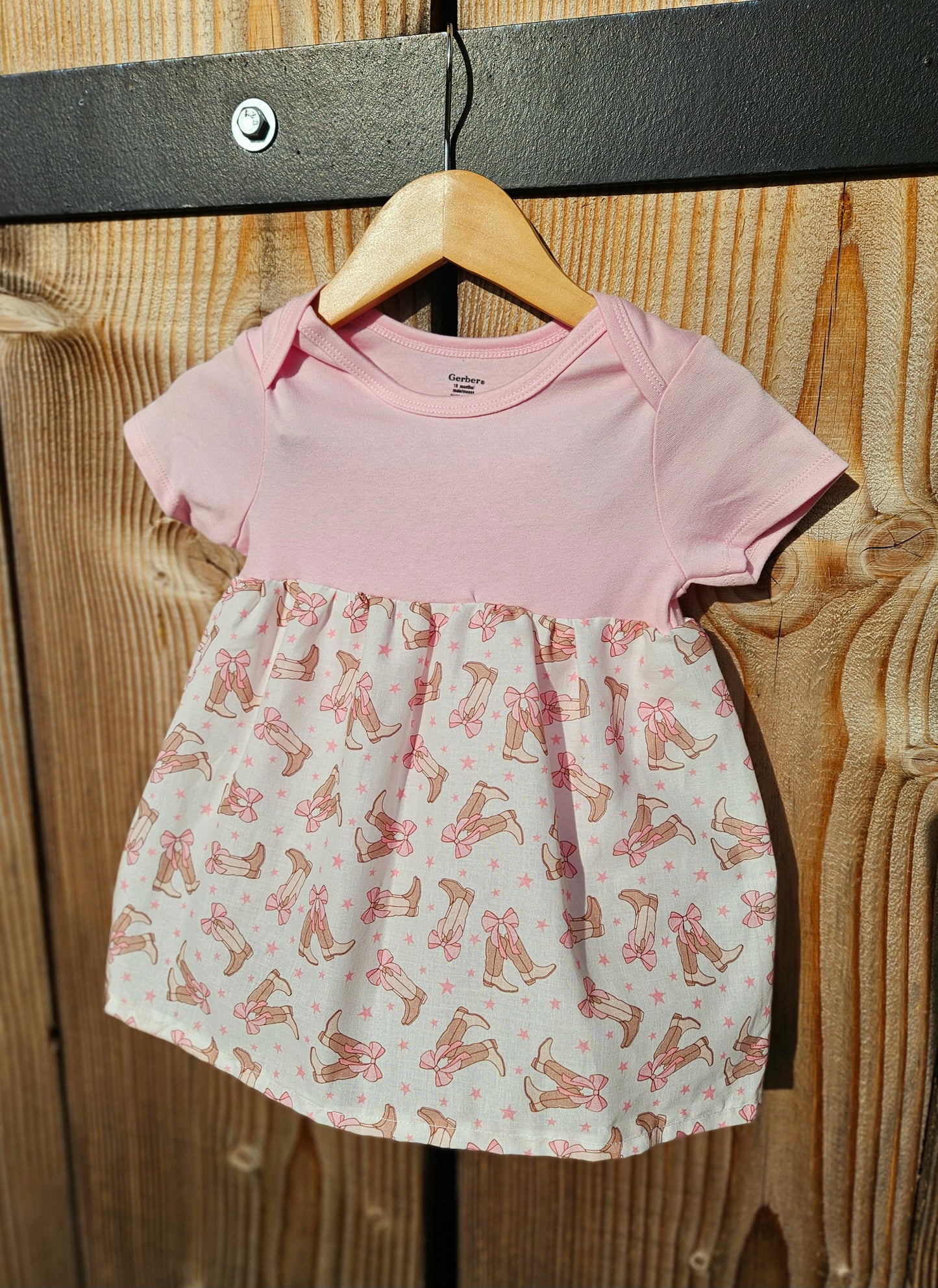 Onesie Dress-Pink Bow & Boots
