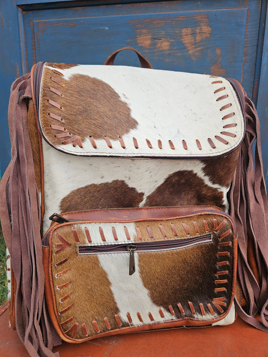Cowhide Fringe Weave Backpack (Light Brown)