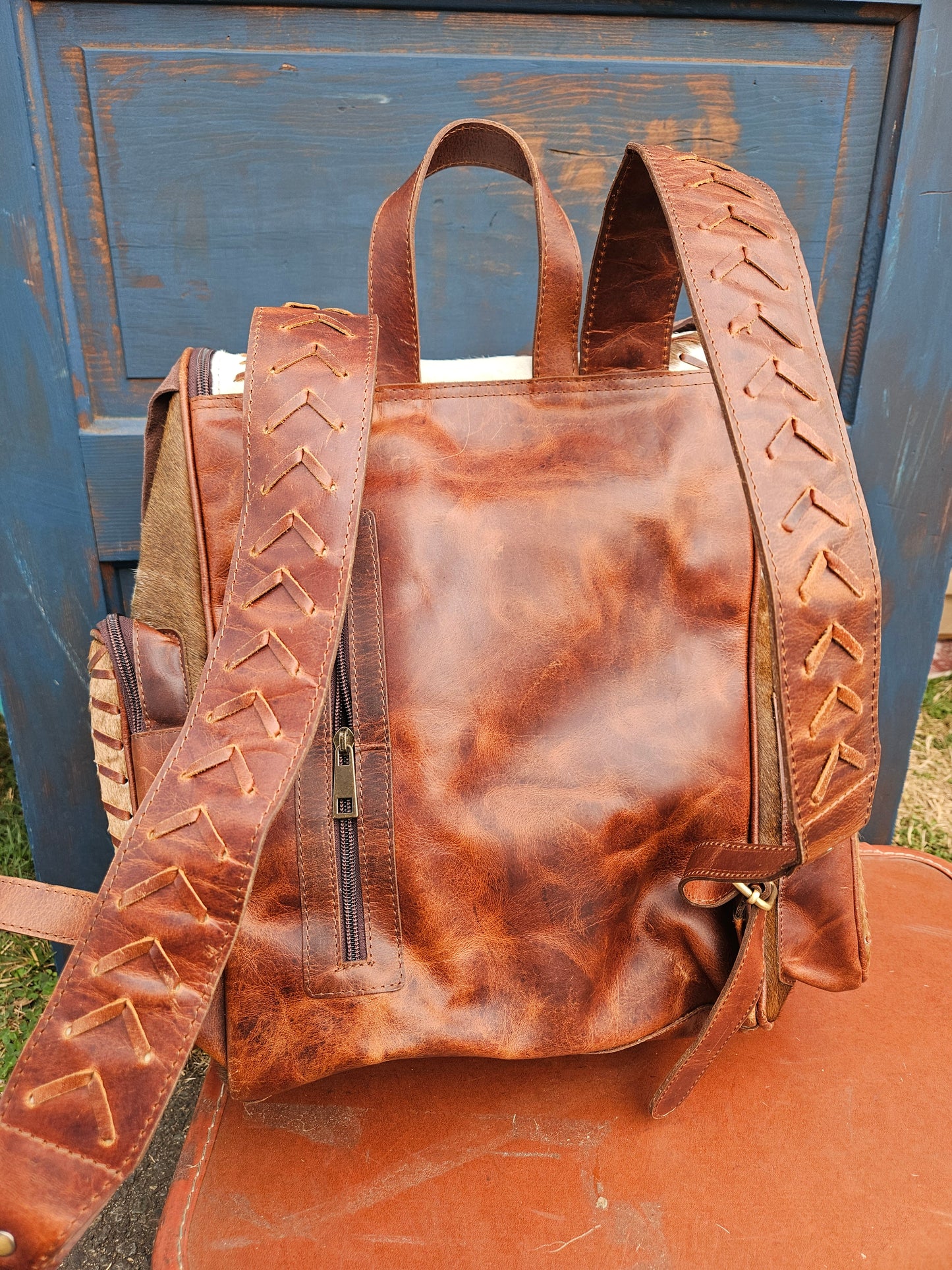 Cowhide Fringe Weave Backpack (Light Brown)