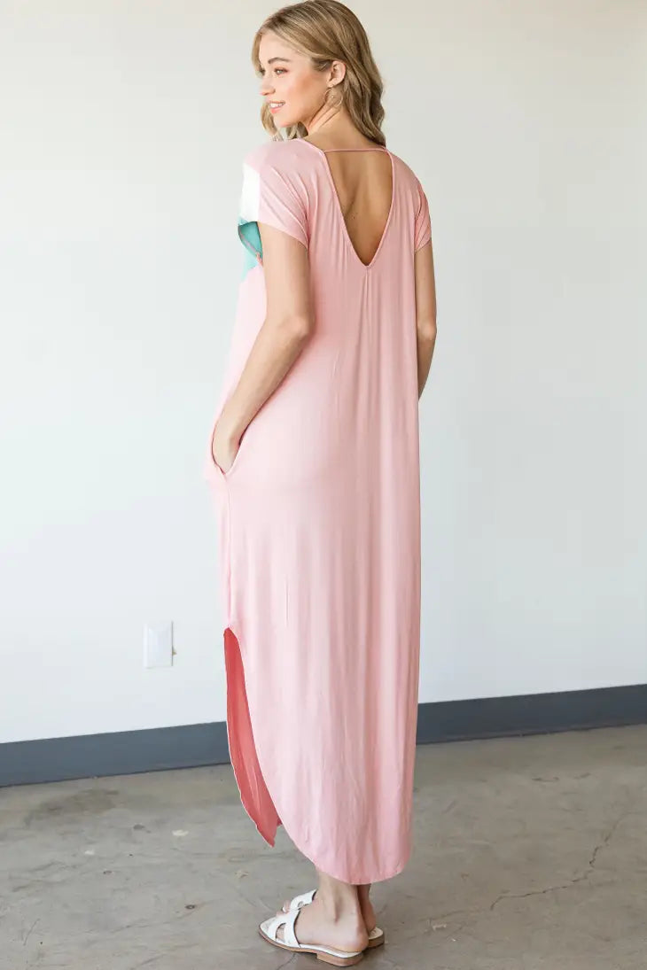 Retro Color Block Maxi Dress