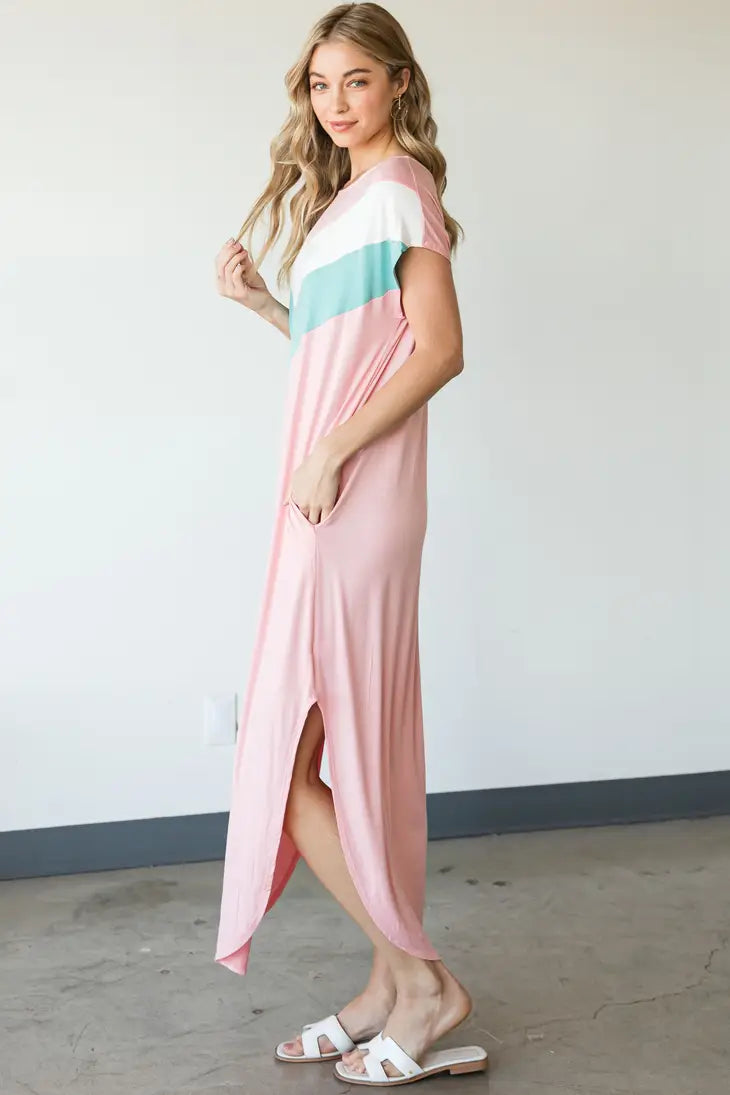 Retro Color Block Maxi Dress