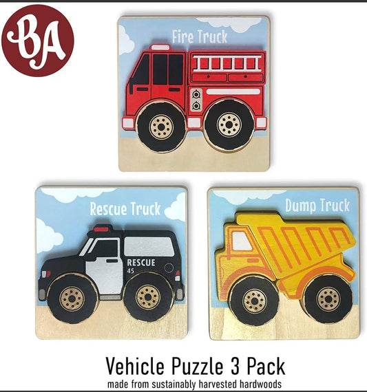 Wooden Vehicles Chunky Puzzles 3-Pack