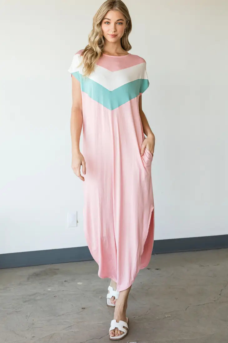 Retro Color Block Maxi Dress