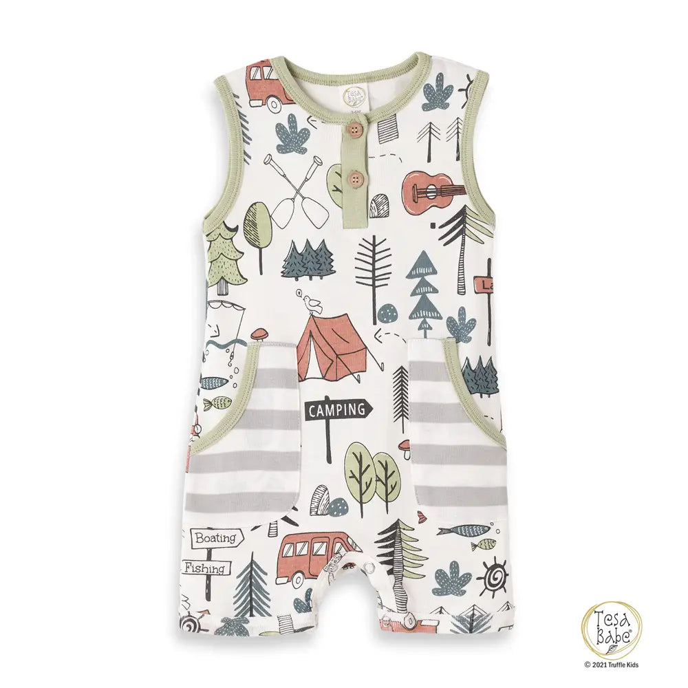 Summer Camp Sleeveless Henley Romper