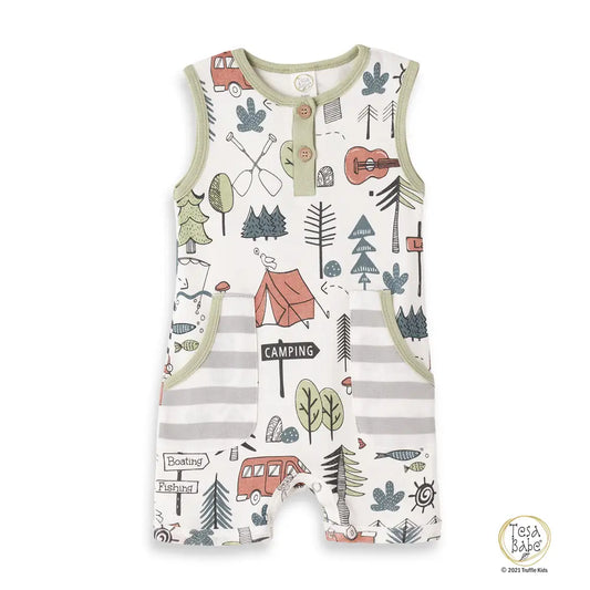 Summer Camp Sleeveless Henley Romper