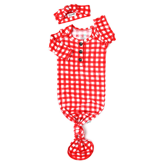 Gigi and Max Knotted Gown- Red Gingham