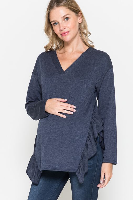 Side Ruffle Long Sleeve Maternity Top