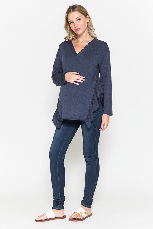 Side Ruffle Long Sleeve Maternity Top