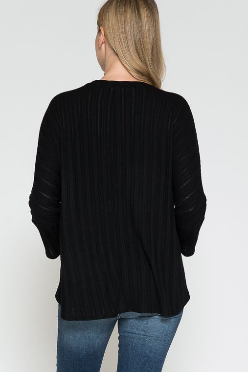 Maternity Round Neck Long Sleeve Front Tied Dolman Top