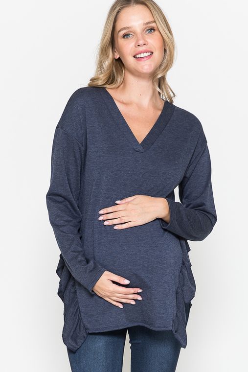 Side Ruffle Long Sleeve Maternity Top