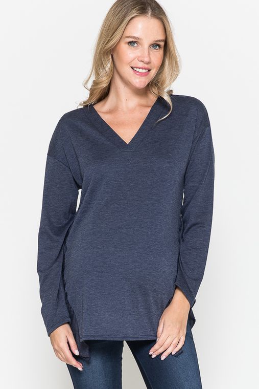 Side Ruffle Long Sleeve Maternity Top