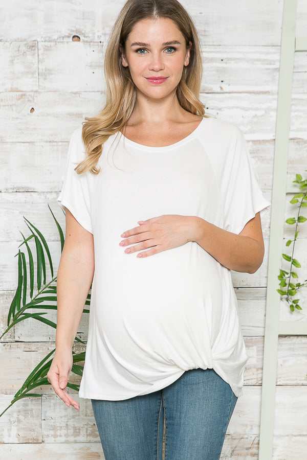 Cold Shoulder Front Knotted Crew Neck Maternity Tee